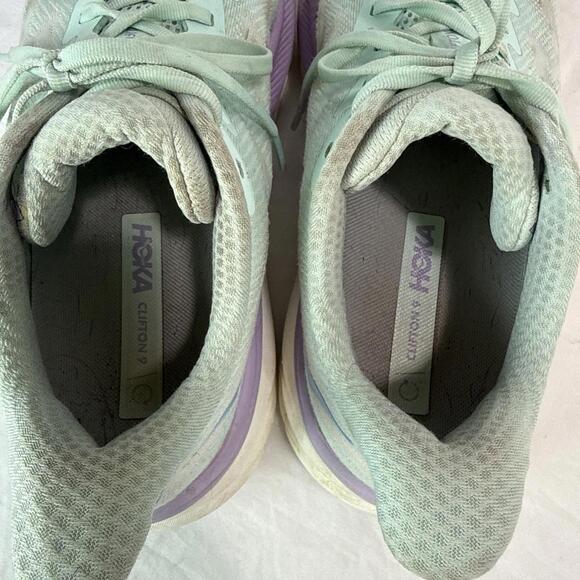 Hoka One One Clifton 9 Womens Size 10D Wide Green Purple Blue Running Athletic - Picture 13 of 15